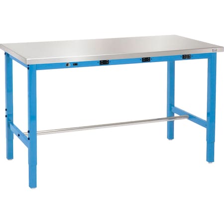 Global Industrial 72 x 30 Adj. Height Workbench, Power Apron, Stainless Steel Square Edge Blue 242263BBLA